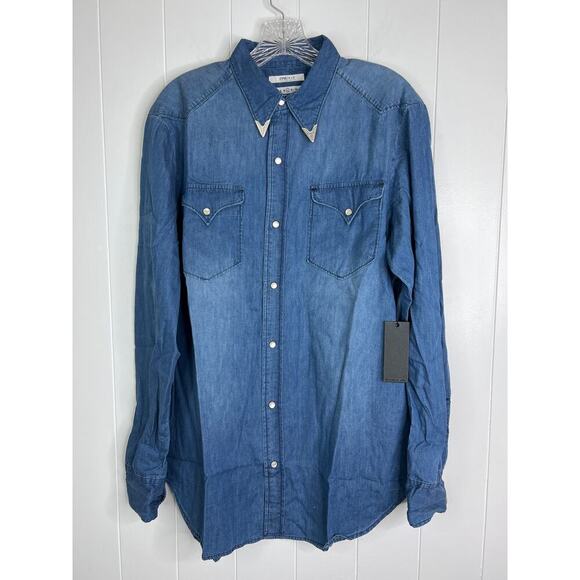 One Teaspoon Men's Django Western Shirt in Blue Ivy Size Large NWT - Picture 1 of 8